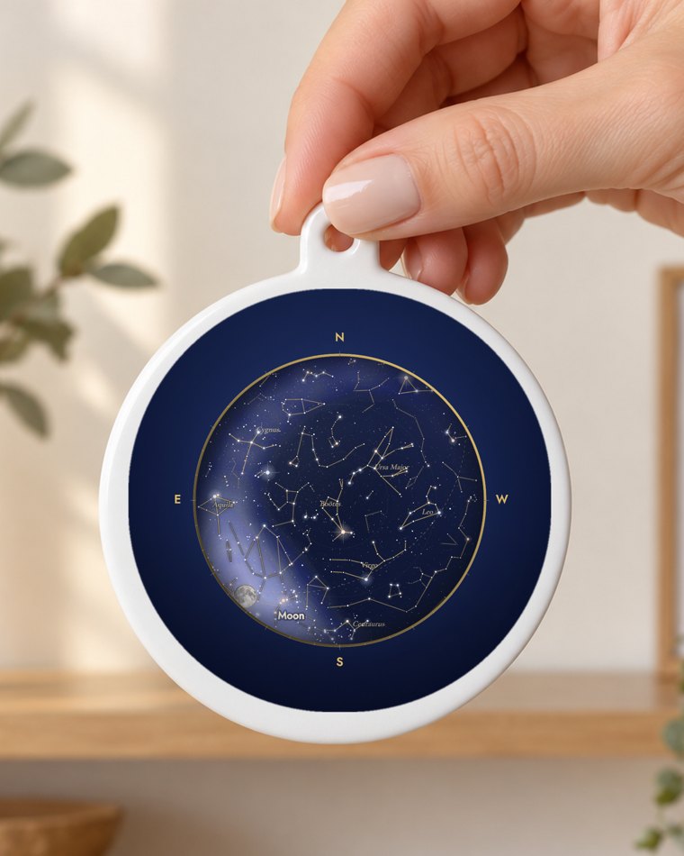 Ornament with an example star map for sky over your wedding day