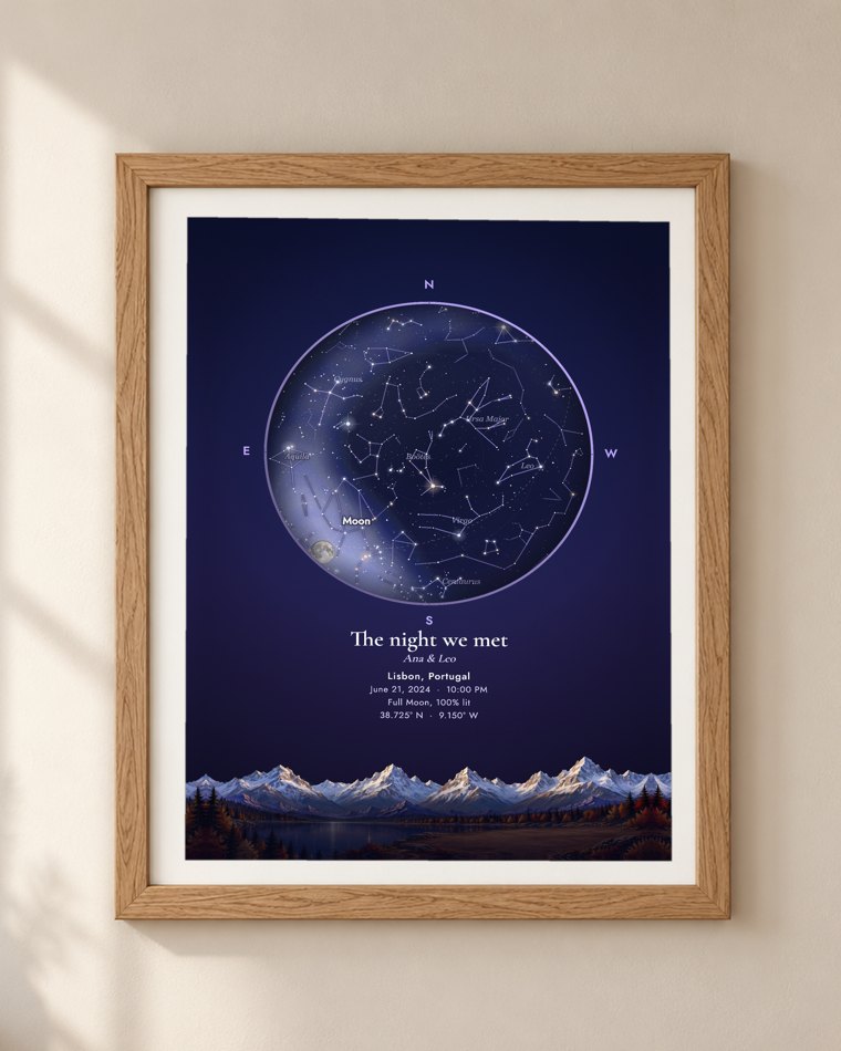 Poster with an example star map for sky over your wedding day