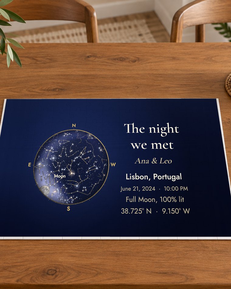 Puzzle with an example star map for sky over your wedding day