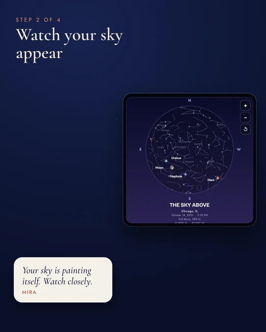 Step 2: watch your sky appear. Your sky is painting itself. Watch closely. Mira
